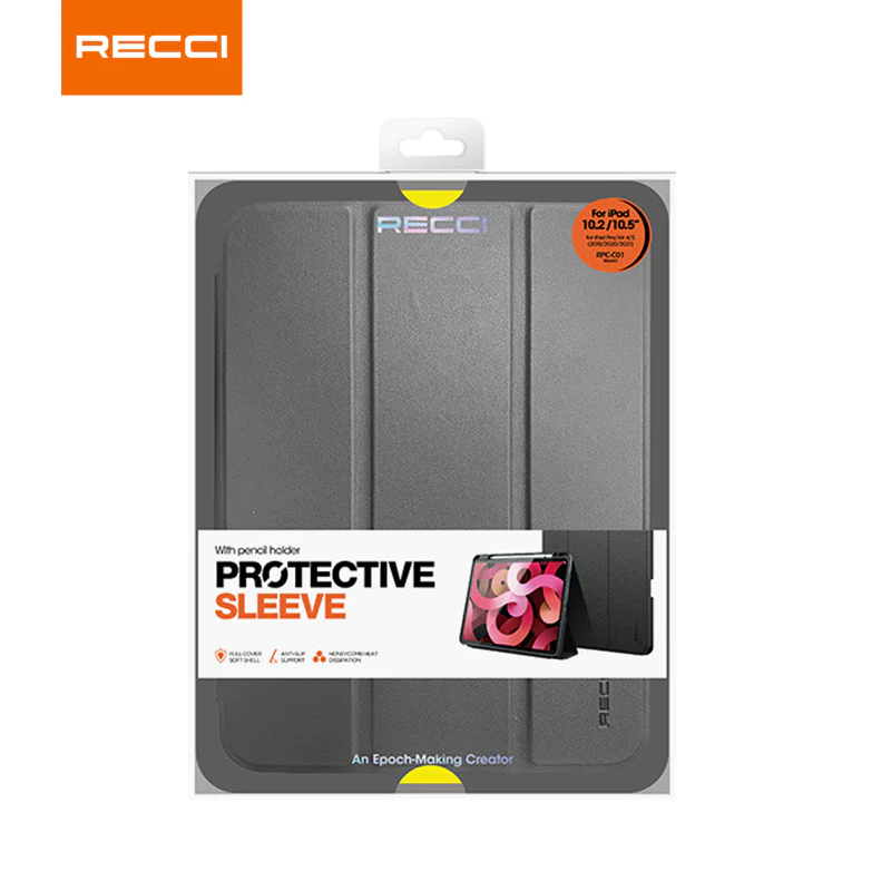 Protective sleeve iPad case package in dark gray with folio stand image