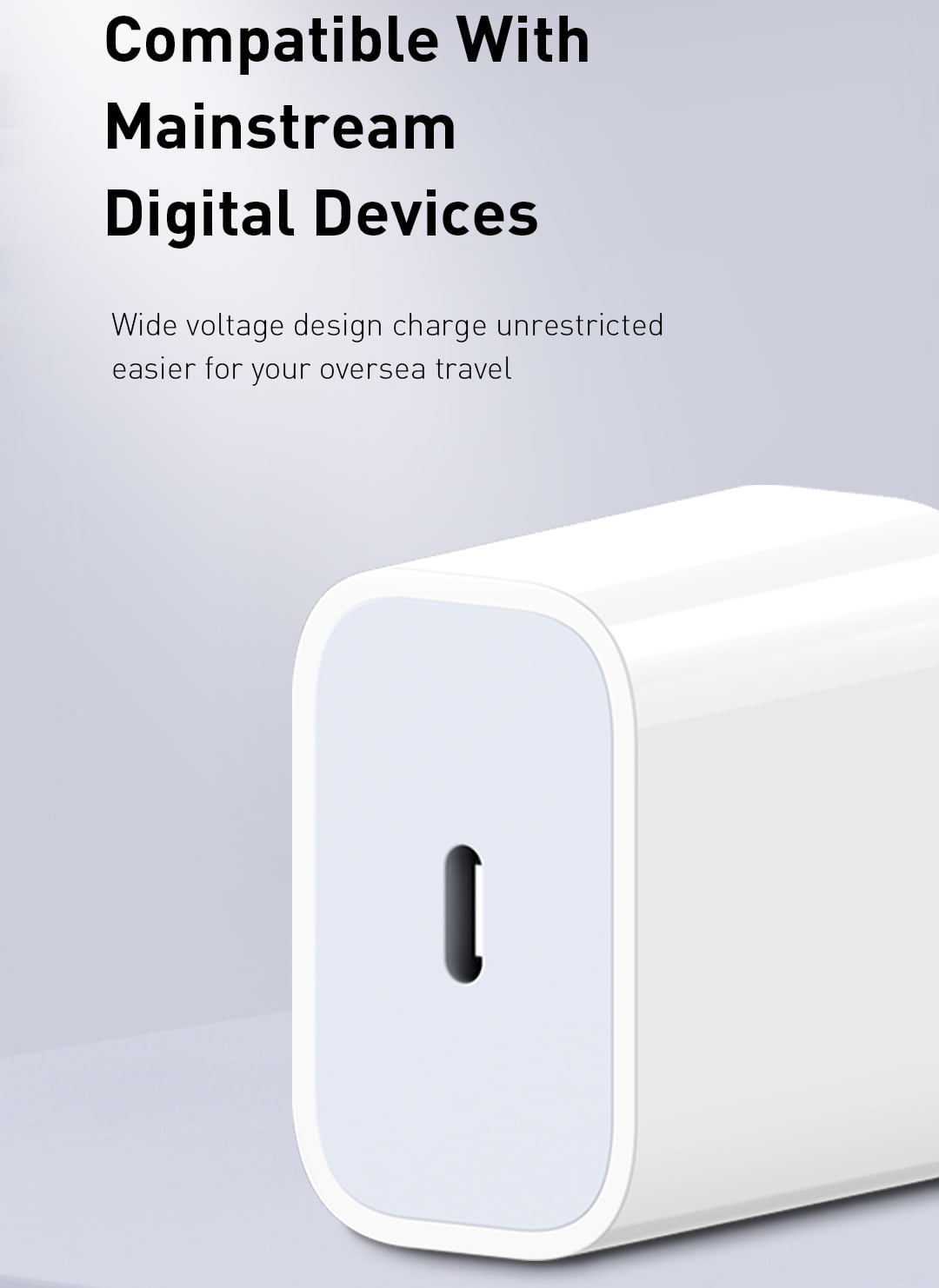 White compact EU wall charger with a Type-C port on the plug.