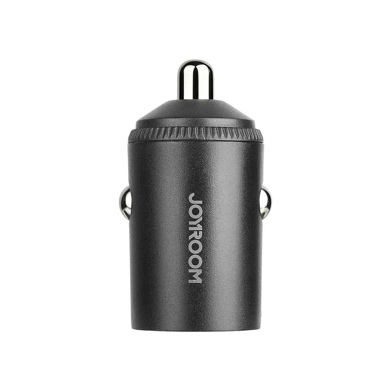 Mini car USB charger with pull-ring top, black cylindrical design