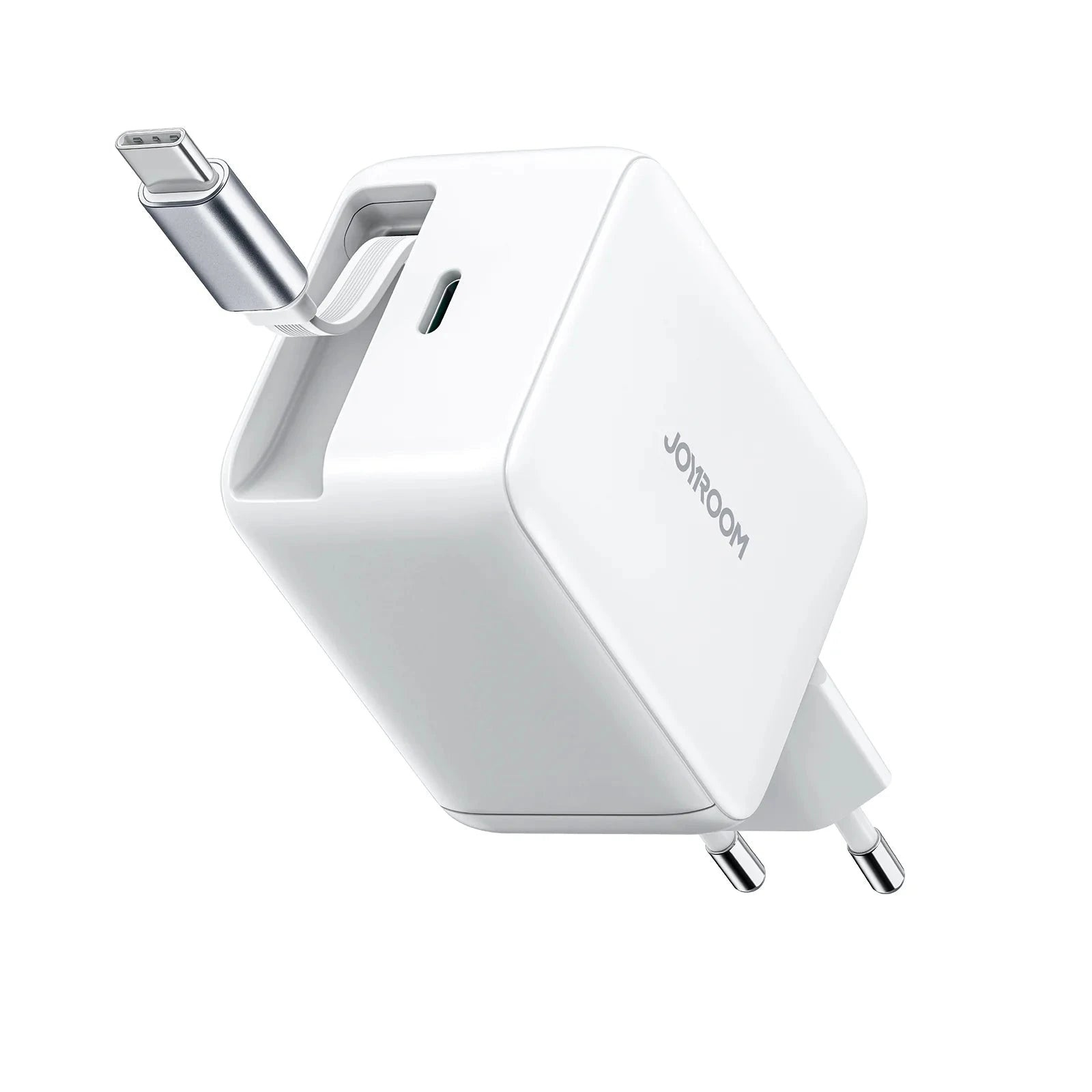 JR-TCL06 GaN Fast Charger 67W with Retractable Cable | White - شاحن GaN سريع JR-TCL06 بقدرة 67 واط مع كابل قابل للسحب | أبيض