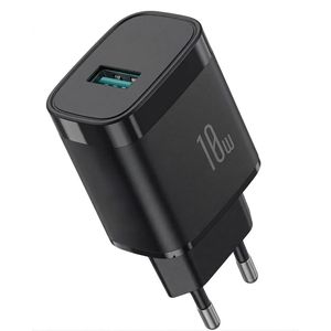 JOYROOM wall plug fast charger with USB port, black two-pin plug