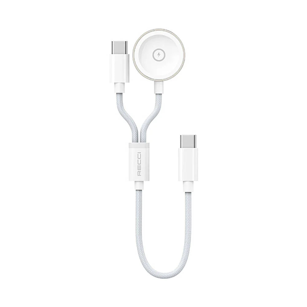2-in-1 USB-C charger with round magnetic pad and braided cable