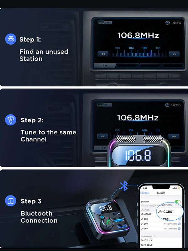 JR-CCB01 48W Dual-Mic Car Wireless FM Transmitter