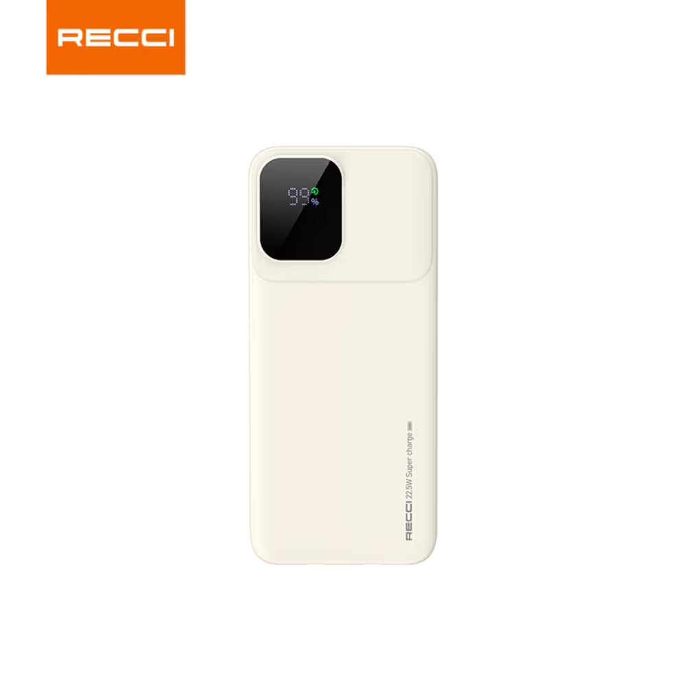 Recci power bank in beige with charge display window
