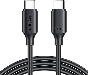 Black USB-C to USB-C cable with Type-C connectors, close-up view