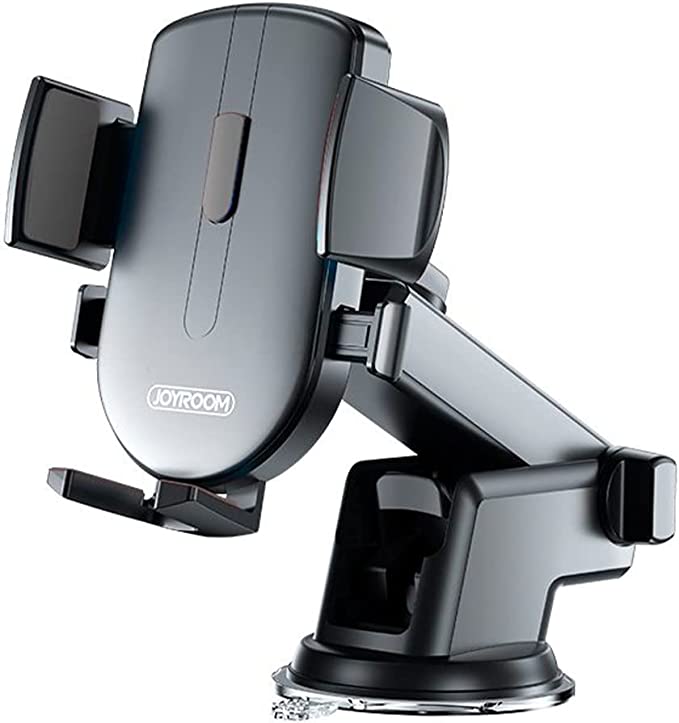 Car phone holder with four support arms and turn base, dark gray body with black brackets