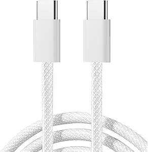 White braided charging cable with dual USB-C connectors