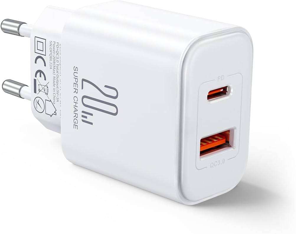 JR-TCF05 Flash Series 20W A+C Dual-Port Charger | White / Black - شاحن JR-TCF05 فلاش سيريز A+C مزدوج المنافذ بقدرة 20 واط | أبيض / أسود