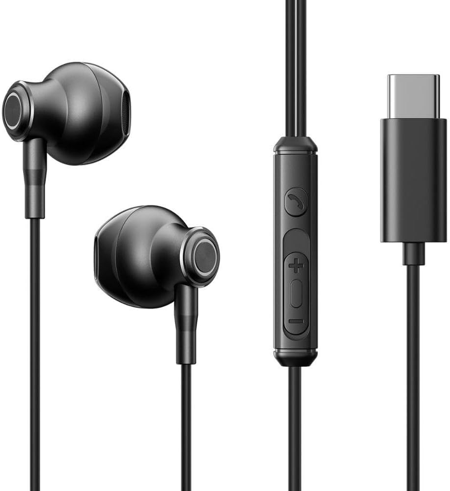 Wired half in-ear earphones with inline control and USB-C plug