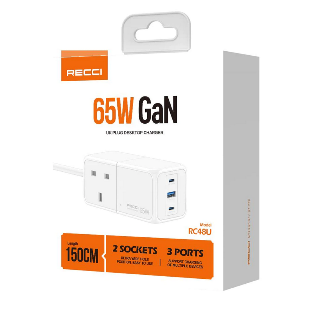 Recci RC48U Desktop Charger 65W GaN 3 Ports PD+QC3.0 For Laptop and Mobile
