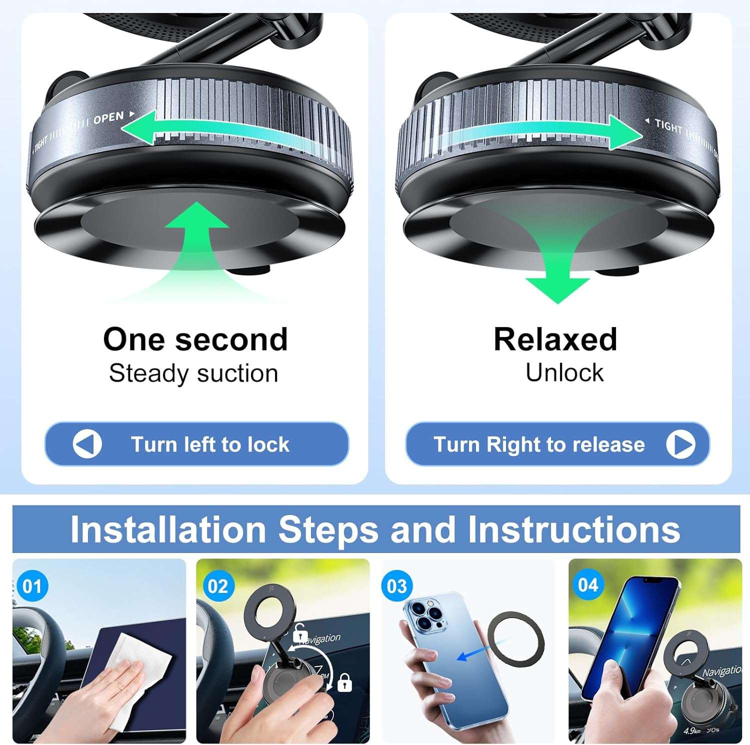 Magnetic car phone holder with suction cup, car holder, 360 degree rotating design and super RZ03