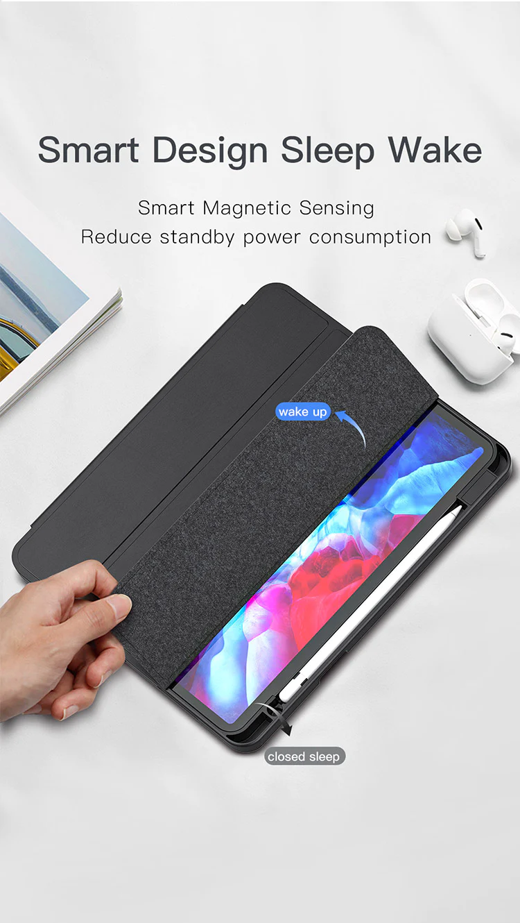 Black folio iPad case with magnetic sleep/wake cover