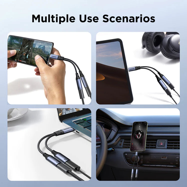 2-in-1 audio adapter cable with dual Type-C connectors for everyday devices