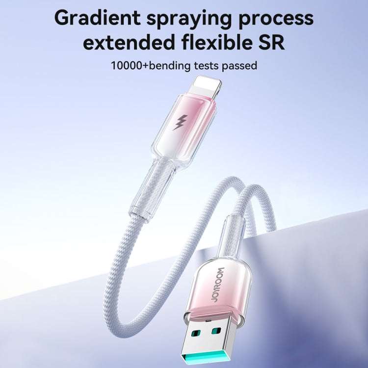 USB-A to Lightning cable with rose connector and metallic ends, braided white cord