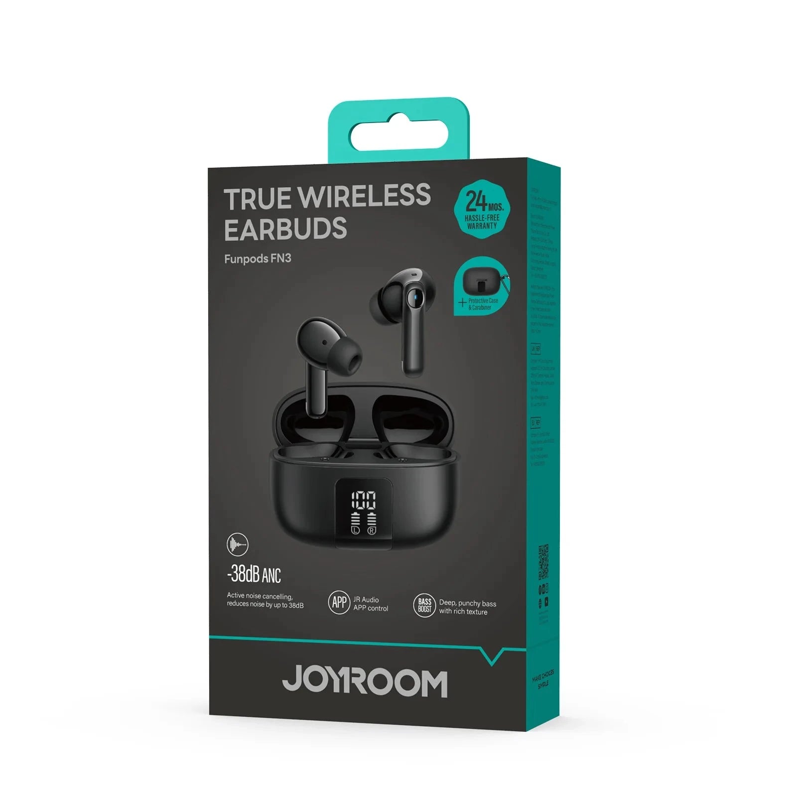 JR-FN3 ANC+ENC True Wireless Bluetooth Earphones Black - سماعات أذن بلوتوث لاسلكية  JR-FN3 ANC+ENC باللون الأسود