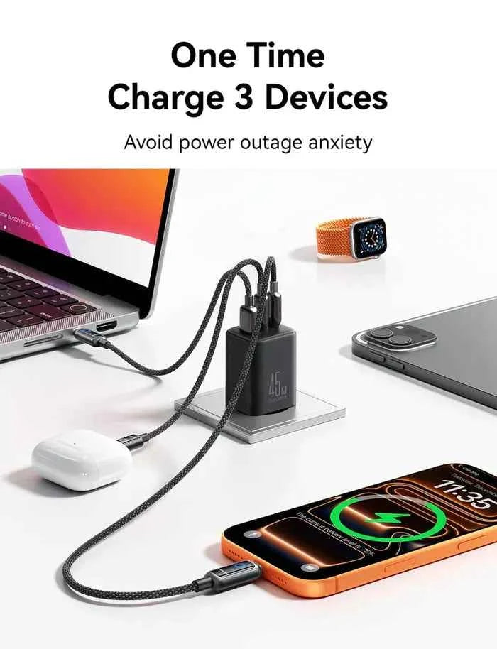 Joyroom 45W GaN Wall Charger 3 Ports USB C USB A PD QC