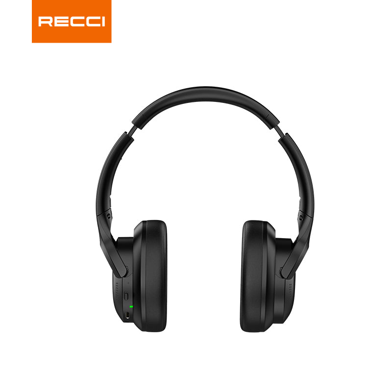 Black wireless over-ear headphones front view with padded ear cups