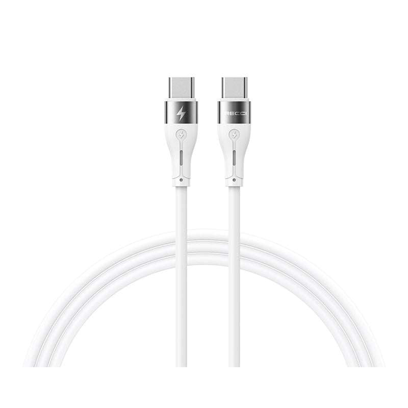White USB-C cable with two Type-C connectors, reversible plug ends