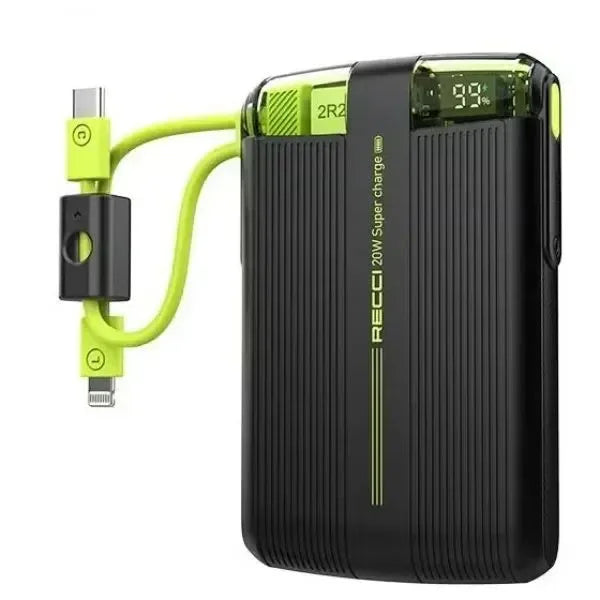 Recci RPB-P13 10000mAh Power Bank – PD20W Fast Charging with Built-in Cables