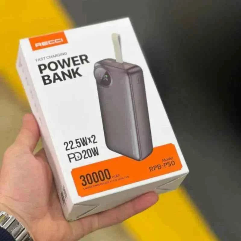 Recci 30000mAh Power Bank 22.5W Fast Charging P75 High Capacity