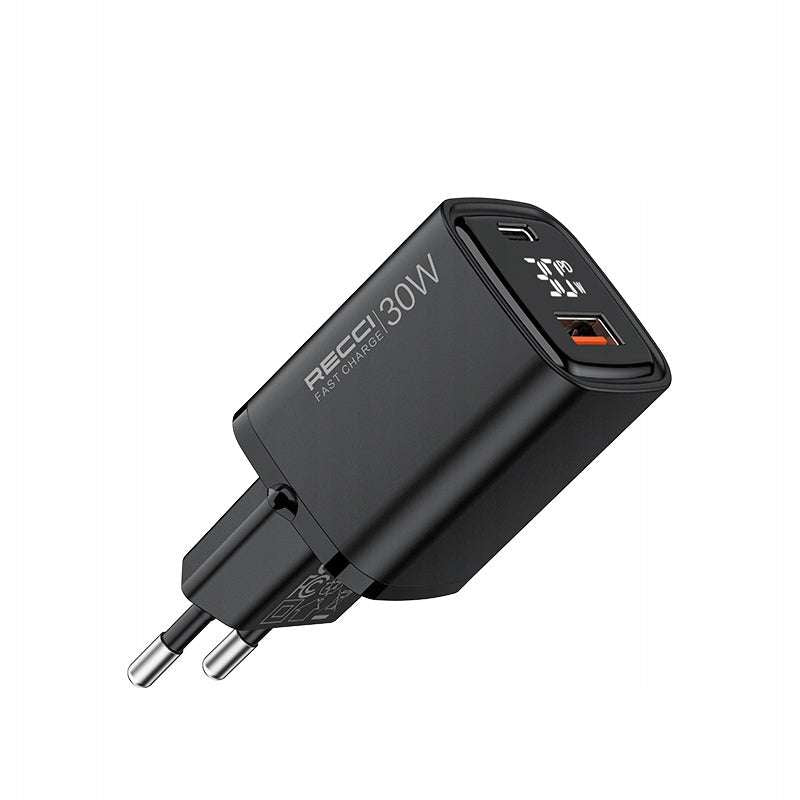 FAST WALL CHARGER RC81E 30W USB and USB-C PD QC 3.0 LED DISPLAY RECCI