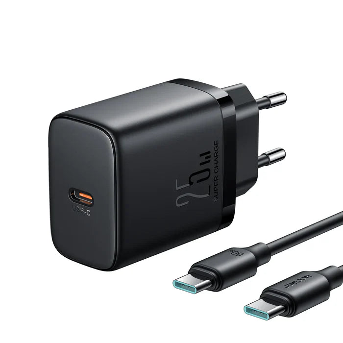 JR-TCF05 Flash Series 20W A+C Dual-Port Charger | White / Black - شاحن JR-TCF05 فلاش سيريز A+C مزدوج المنافذ بقدرة 20 واط | أبيض / أسود