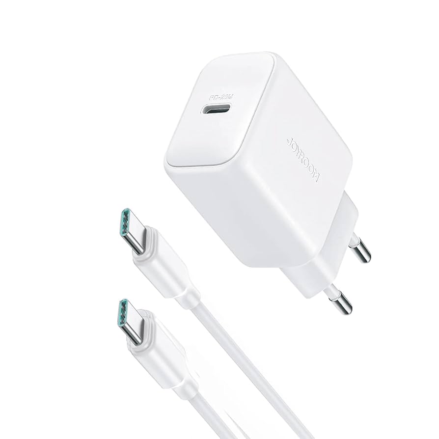 JR-TCF20 PD 20W Fast Charger + C to C Cable (1m) | White - شاحن JR-TCF20 السريع PD 20W + كابل C إلى C (1 متر) | أبيض