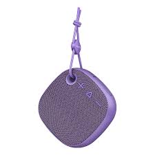 Purple wireless speaker with hanging loop and fabric speaker grille