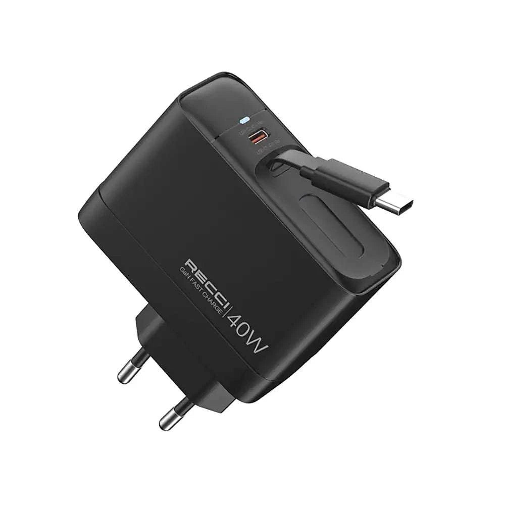 Recci Wall Charger 40W Stretchable Cable Rc102E - شاحن حائط ريتشي مع كابل