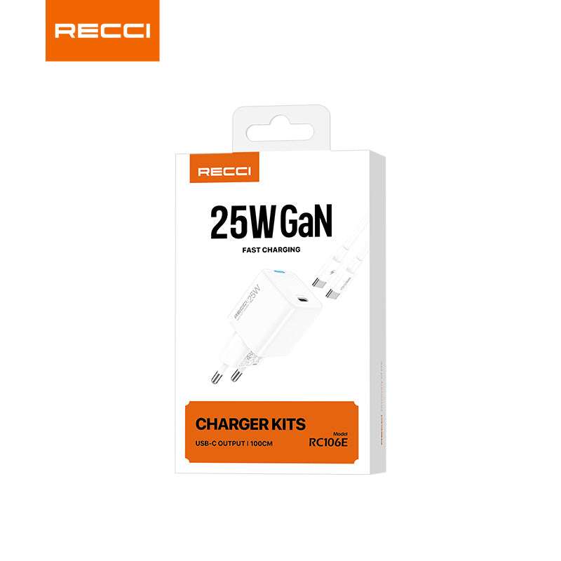 Recci RC106E 25W GaN Charger with Type-C to Type-C Cable