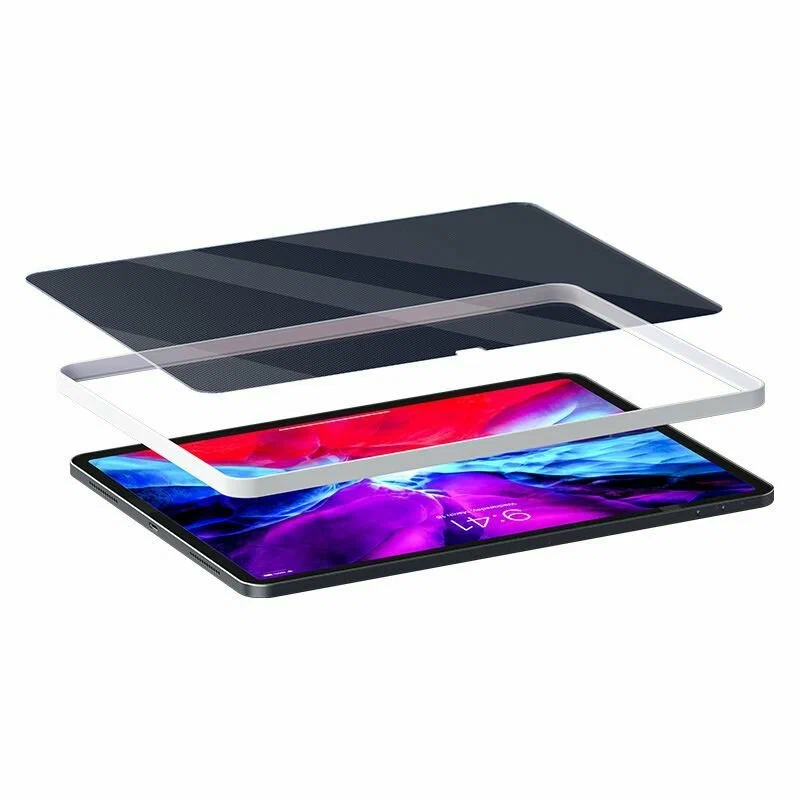 iPad screen protector glass film overlaying tablet display for full coverage