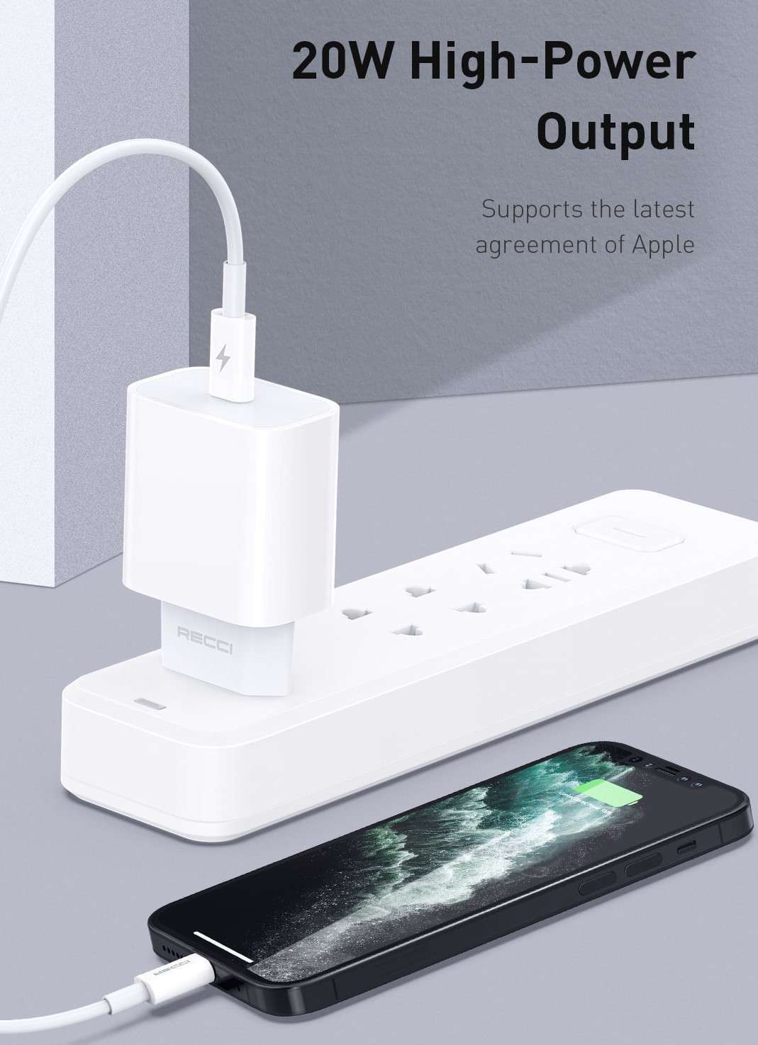 Recci RCT-P01E Type-c pd 3.0 fast Travel Charger - شاحن حائطي فائق السرعهPD بقوه 20 واط