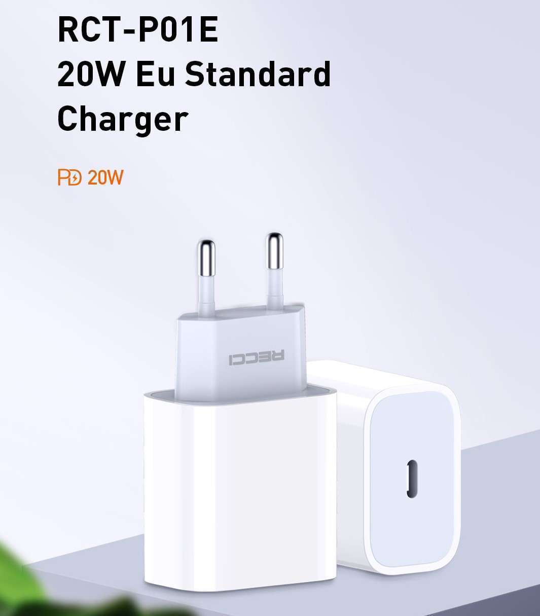 Recci RCT-P01E Type-c pd 3.0 fast Travel Charger - شاحن حائطي فائق السرعهPD بقوه 20 واط