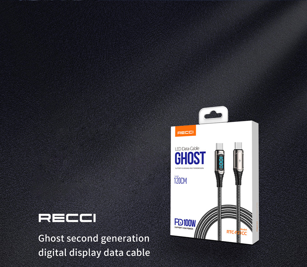 RECCI RTC-P21CC PD 100W TYPE-C TO TYPE-C FAST CHARGING CABLE 1.2M - BLACK
