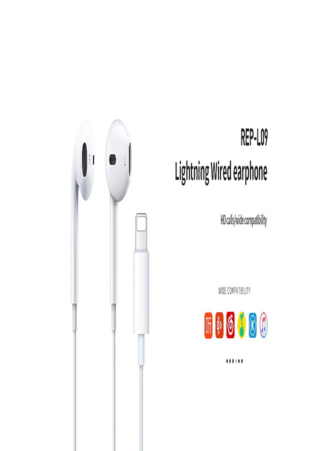 White wired Lightning earphones, two earbuds and cable with Lightning plug