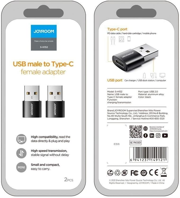 Joyroom S-H152 USB male to Type-C female adapter-2pcs