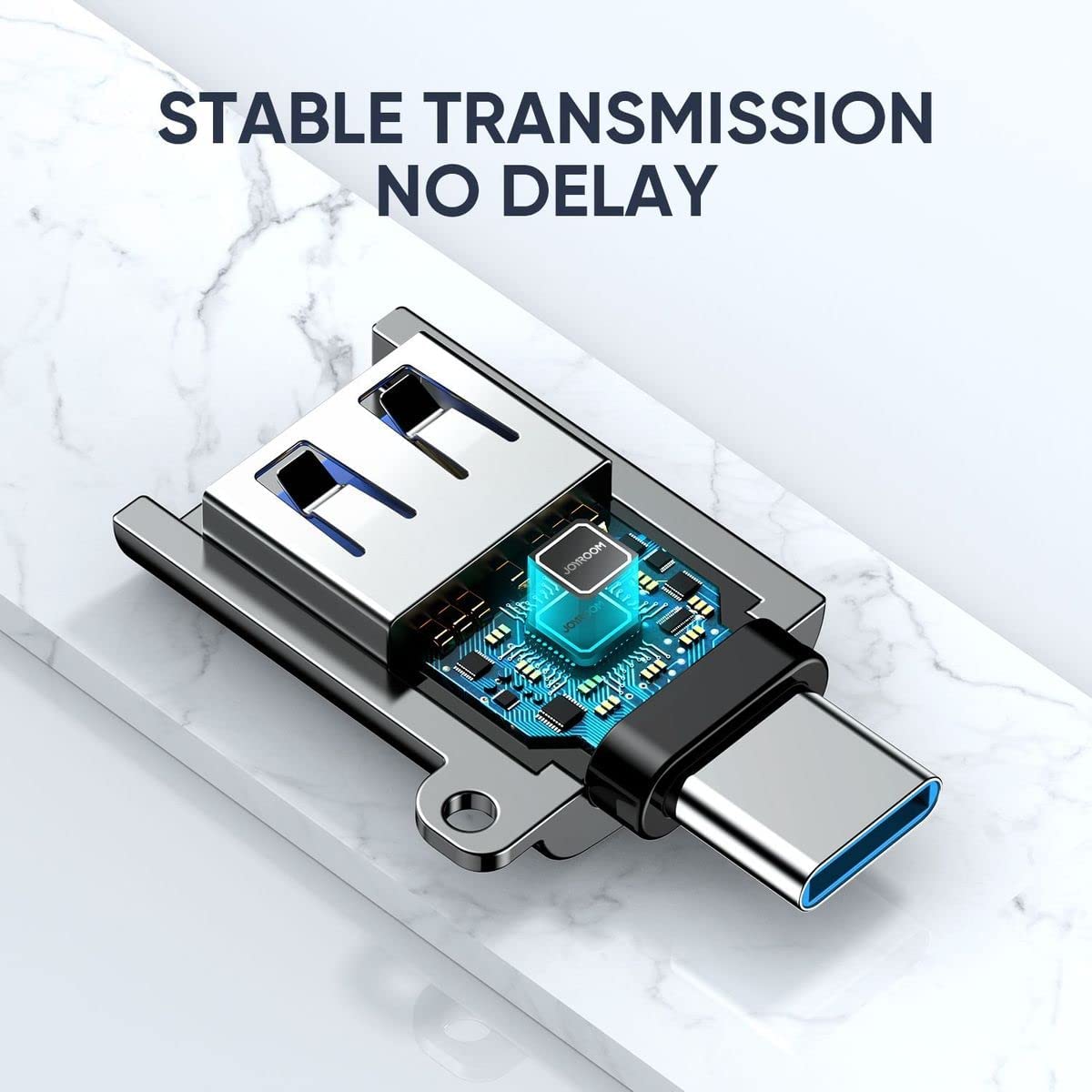 Silver Type-C to USB 3.0 OTG adapter showing Type-C plug and USB-A female socket